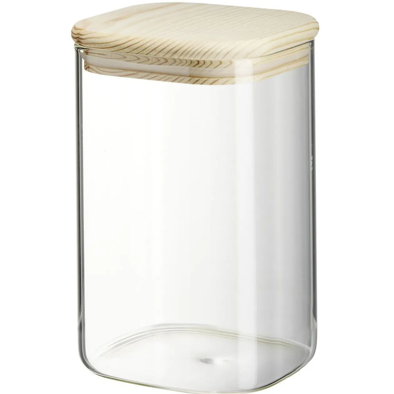 Bocal carré transparent avec couvercle en bois 1L