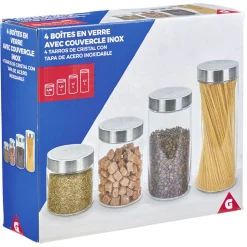Bocal en verre avec couvercle inox - Lot de 4