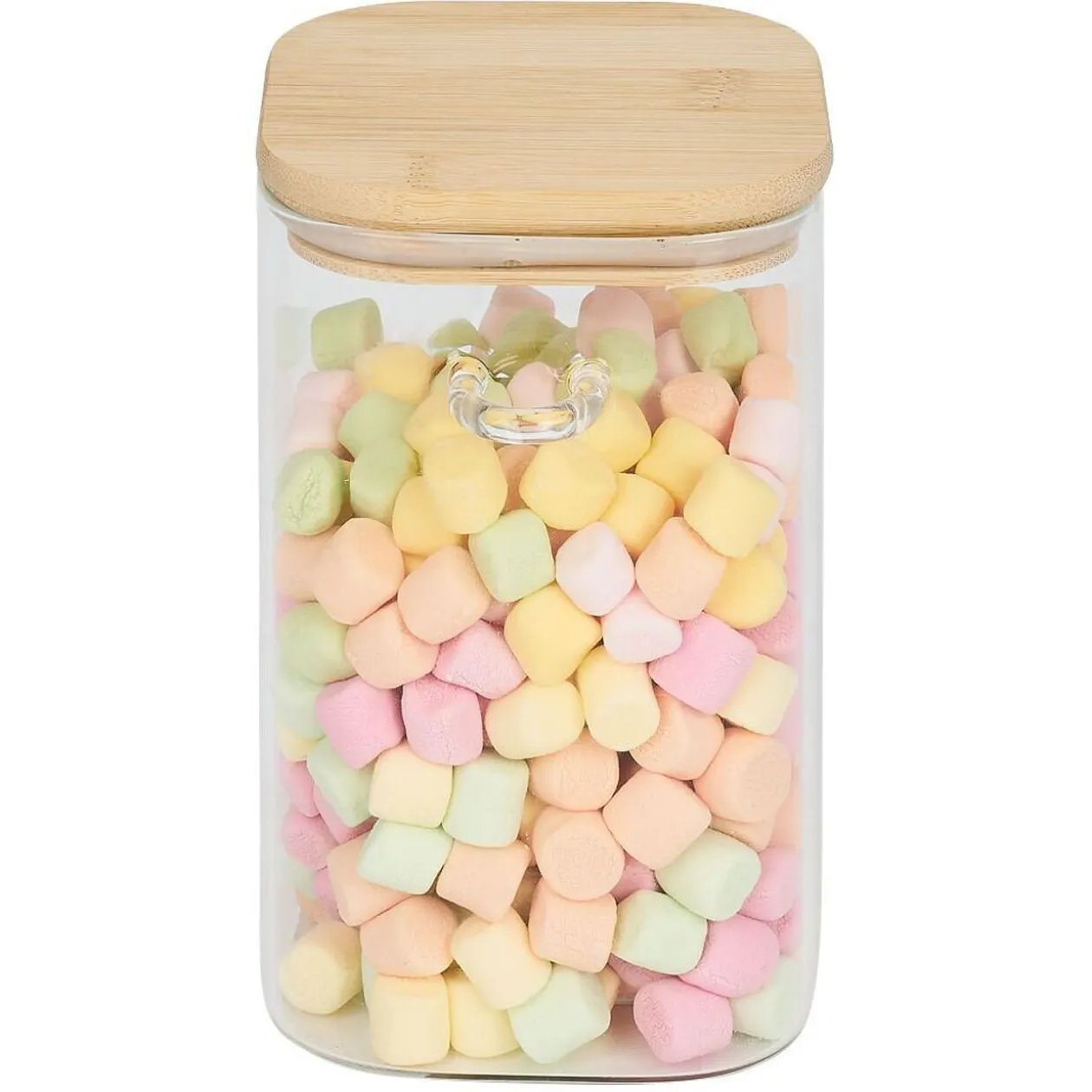 Bocal en verre transparent 1L avec couvercle et cuillère en bambou