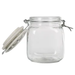 Bocal hermétique carré en verre couvercle motif ciment 1 L