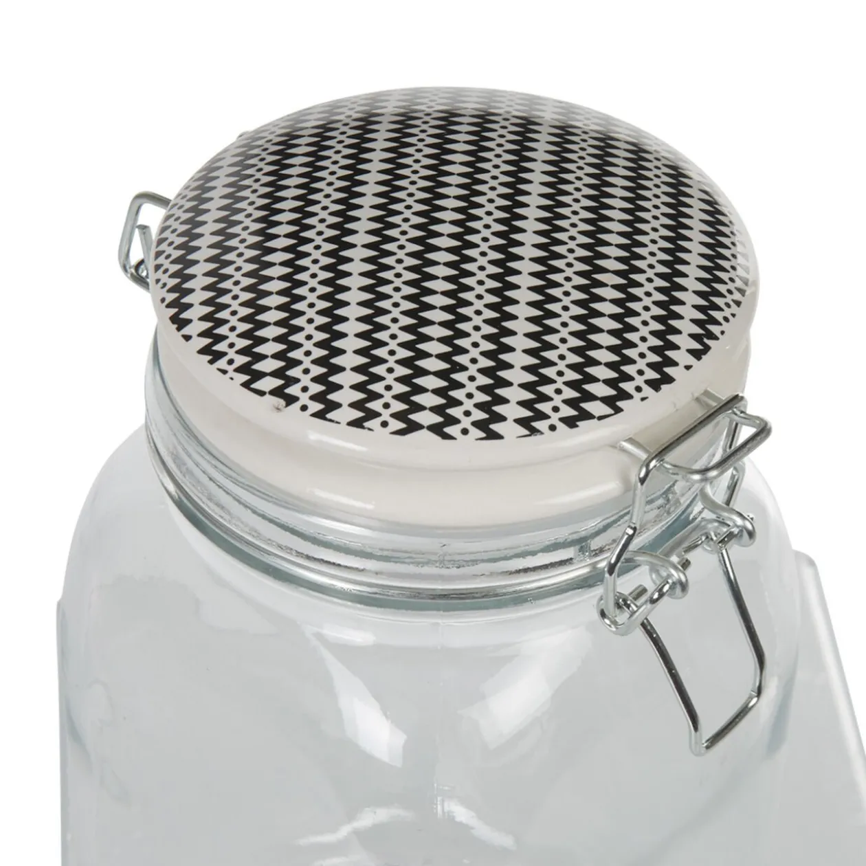 Bocal hermétique carré en verre couvercle motif ethnique 1 L