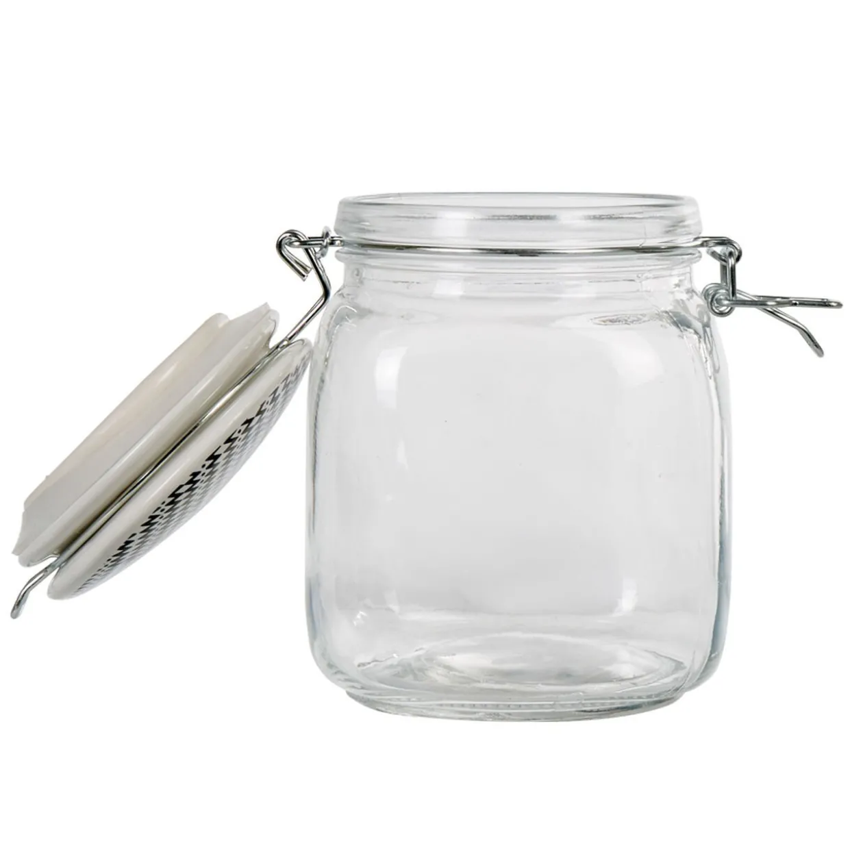 Bocal hermétique carré en verre couvercle motif ethnique 1 L