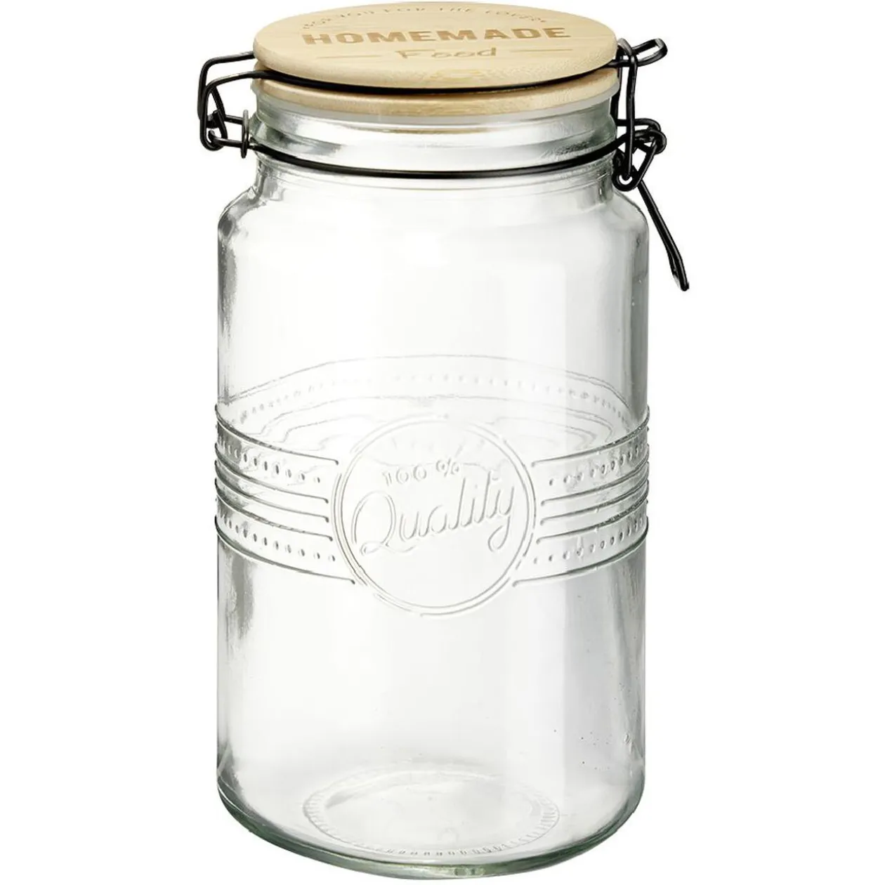 Bocal hermétique rond transparent avec couvercle en bambou H20 cm