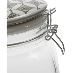 Bocal transparent avec couvercle design carreau de ciment 1,5 L