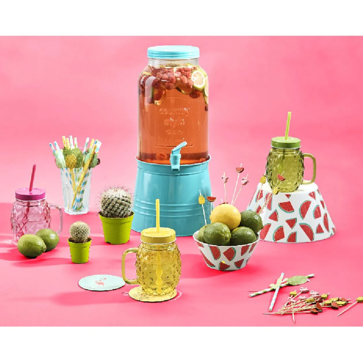 Bocal verre + paille couleur