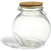 Bocal verre transparent 1,6L avec couvercle bambou et clip en fer