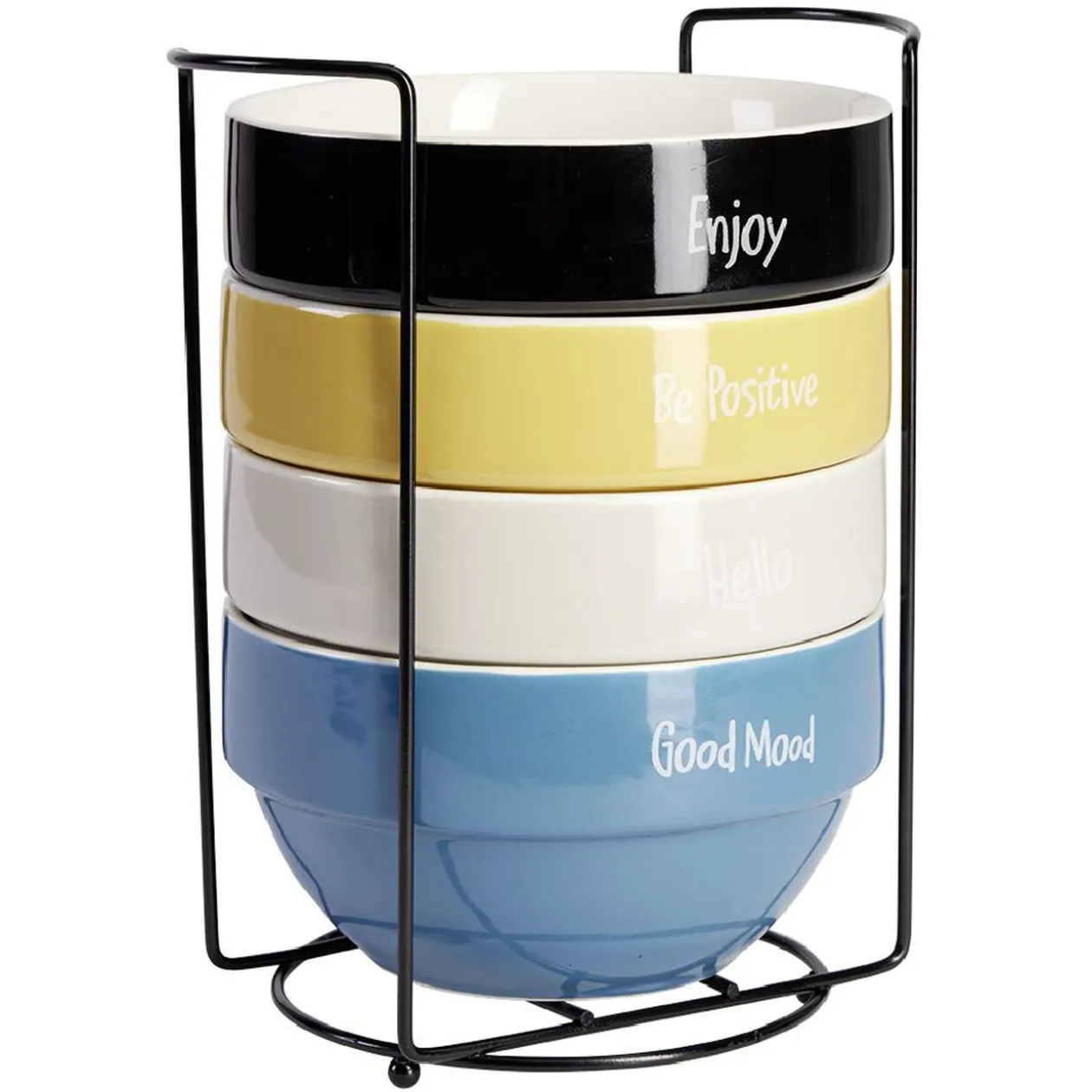 Bol en faïence Ø14 x H8 cm x4 et support