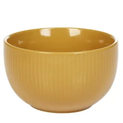 Bol en porcelaine jaune moutarde avec rainures verticales en relief