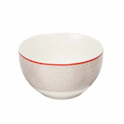 Bol en porcelaine motif esprit campagne rouge gris