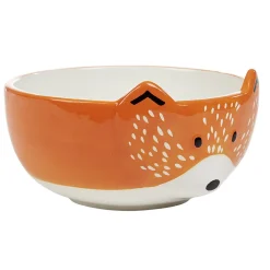 Bol forme tête de renard en faïence marron et blanc