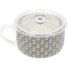 Bol jumbo soupe avec couvercle en porcelaine blanc motif noir