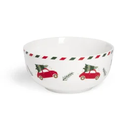 Bol Noël porcelaine blanc motif voiture rouge Ø13xH6,5cm