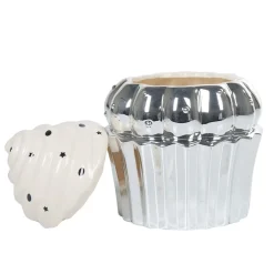 Bonbonnière cupcake gris argenté avec couvercle blanc