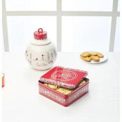 Bonbonnière forme boule de Noël blanche et rouge