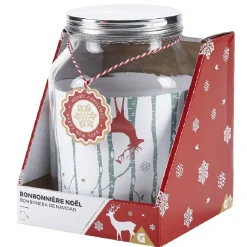 Bonbonnière Noël rennes verre cordelette rouge et blanc 3 L