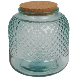 Bonbonnière verre motif cactus couvercle bois et cordelette