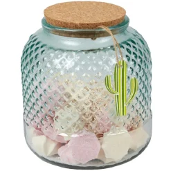Bonbonnière verre motif cactus couvercle bois et cordelette