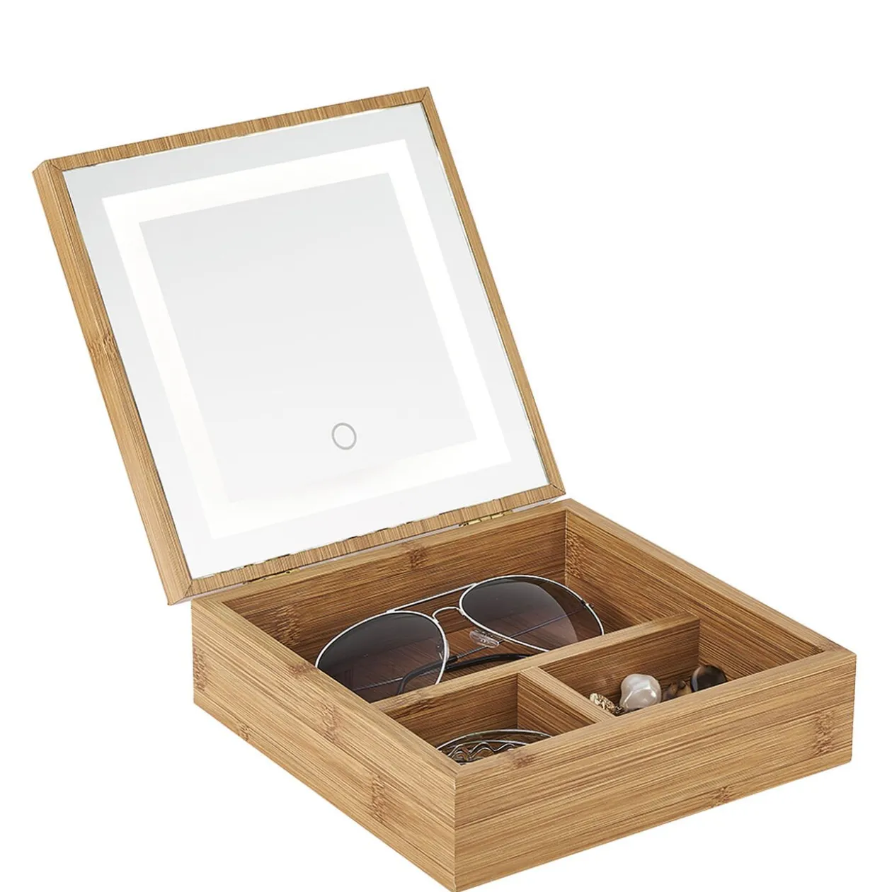 Boîte à bijoux avec miroir à led en bambou