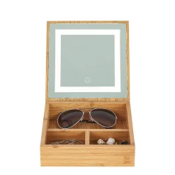 Boîte à bijoux avec miroir à led en bambou