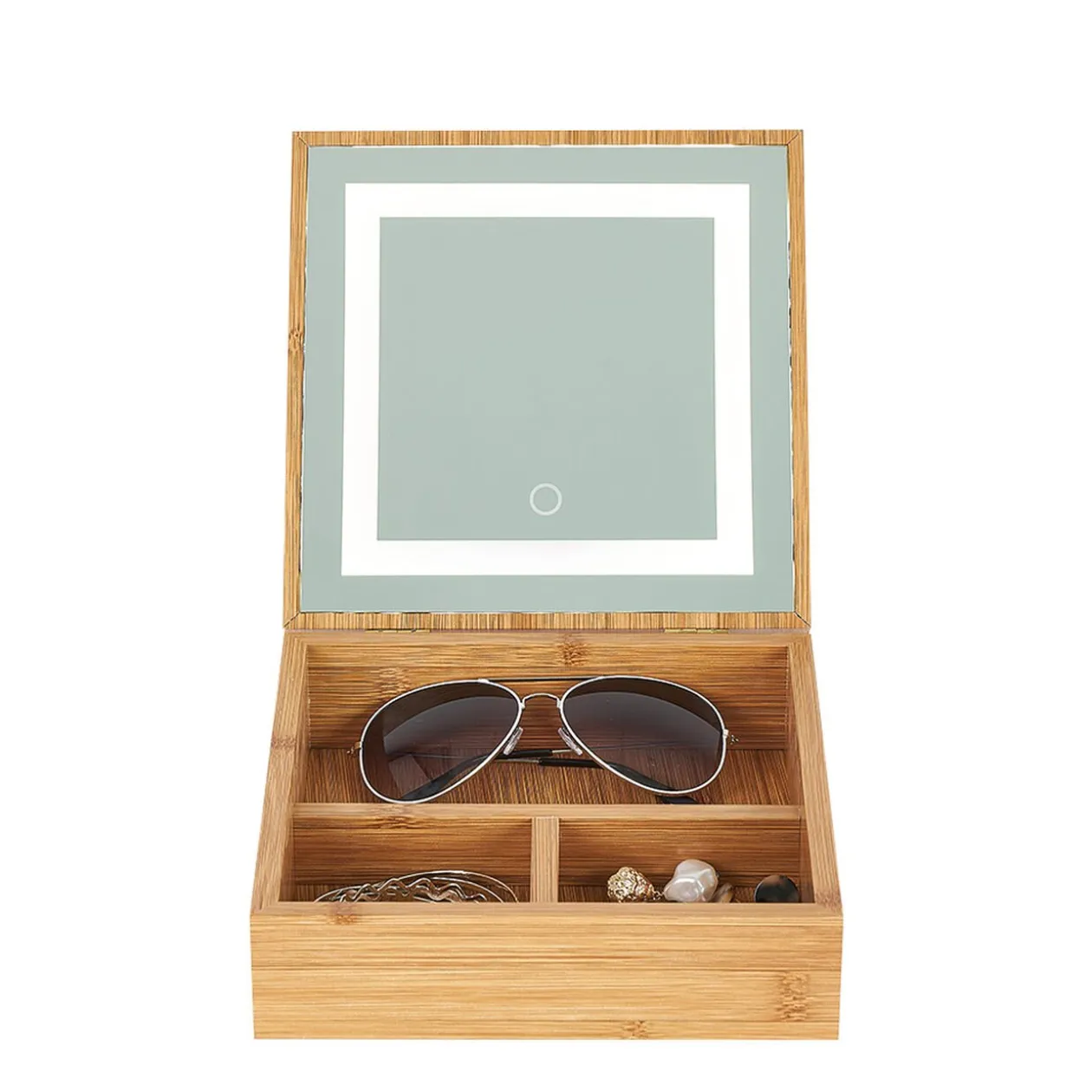 Boîte à bijoux avec miroir à led en bambou