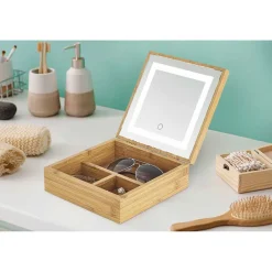 Boîte à bijoux avec miroir à led en bambou