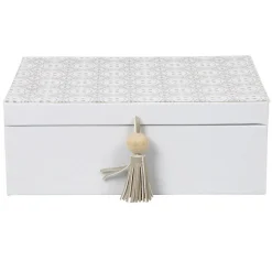 Boîte à bijoux pompon blanc gris