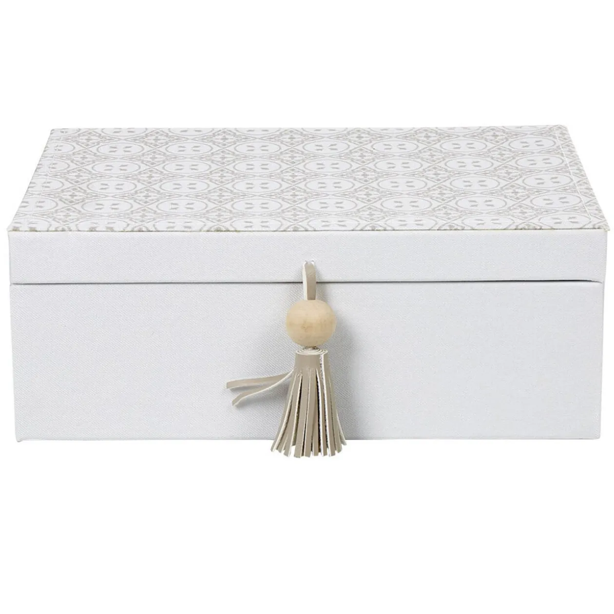 Boîte à bijoux pompon blanc gris