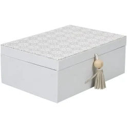 Boîte à bijoux pompon blanc gris
