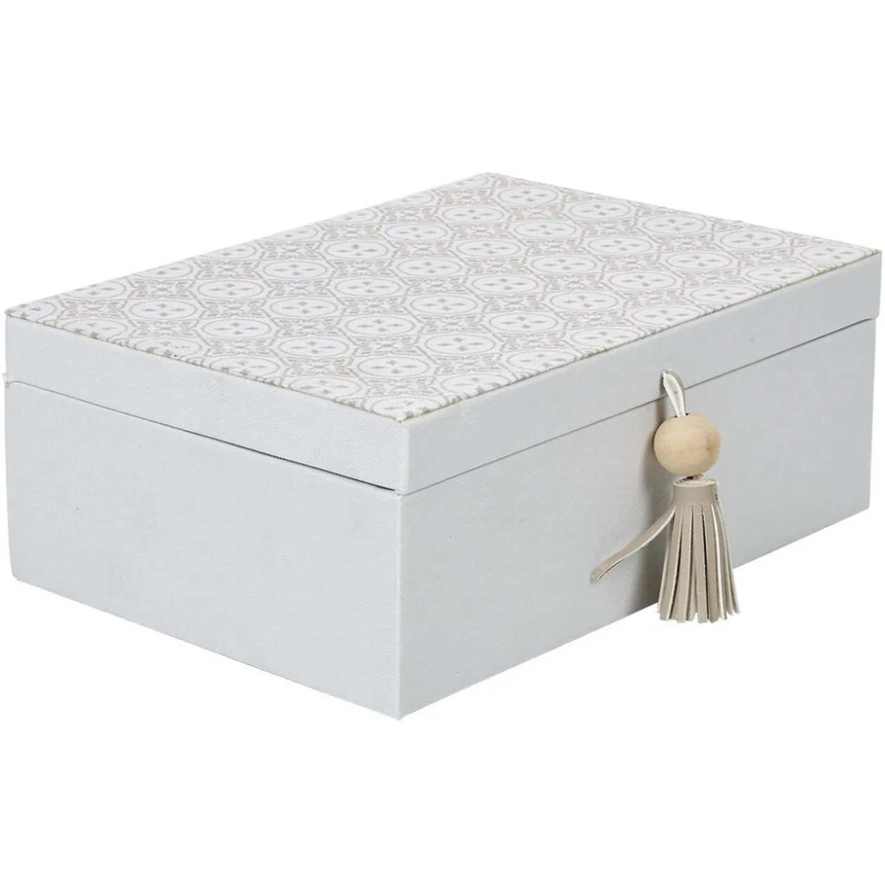 Boîte à bijoux pompon blanc gris