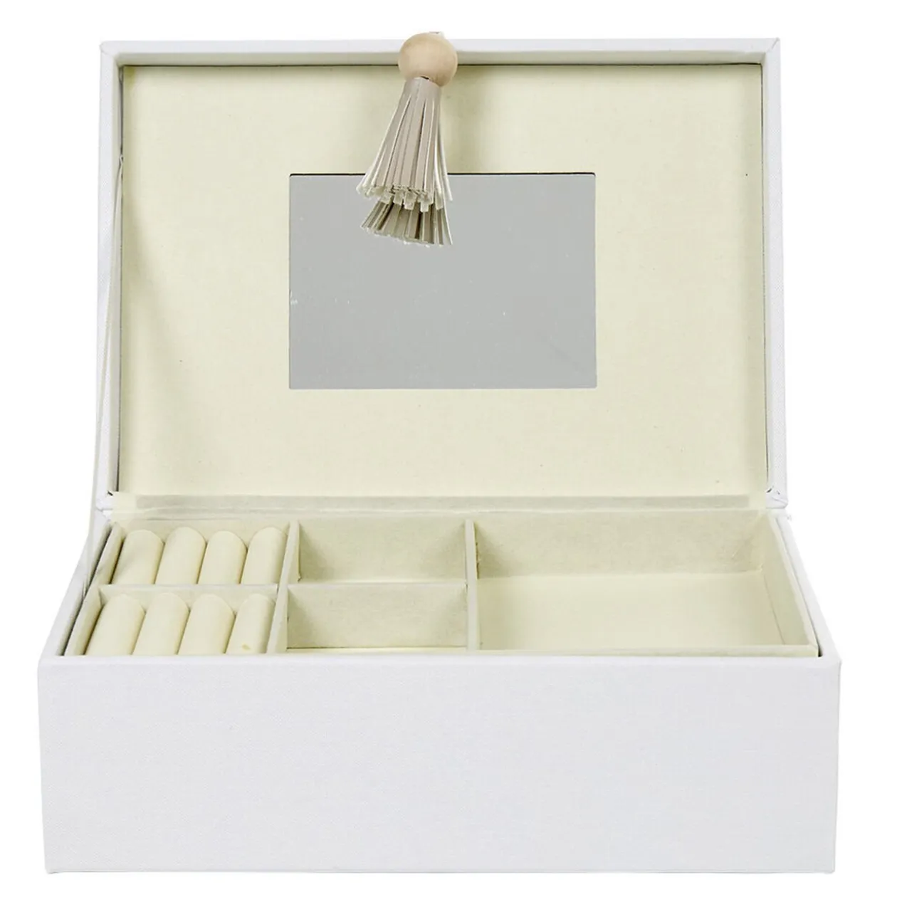 Boîte à bijoux pompon blanc gris