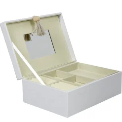 Boîte à bijoux pompon blanc gris