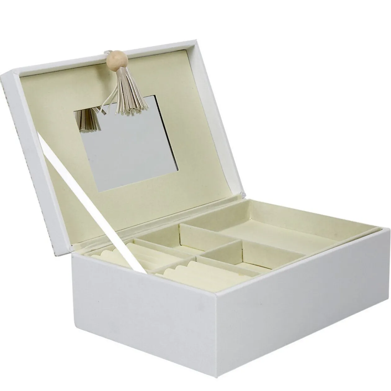 Boîte à bijoux pompon blanc gris