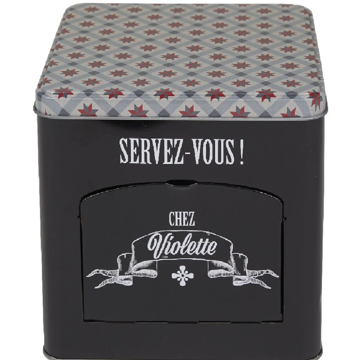 Boîte à biscuits carrée design "Servez-vous - Chez Violette"