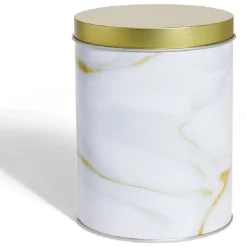 Boîte à biscuits ronde métal blanc doré Ø10,5H14cm