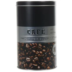 Boîte à café ronde en métal décorée noir