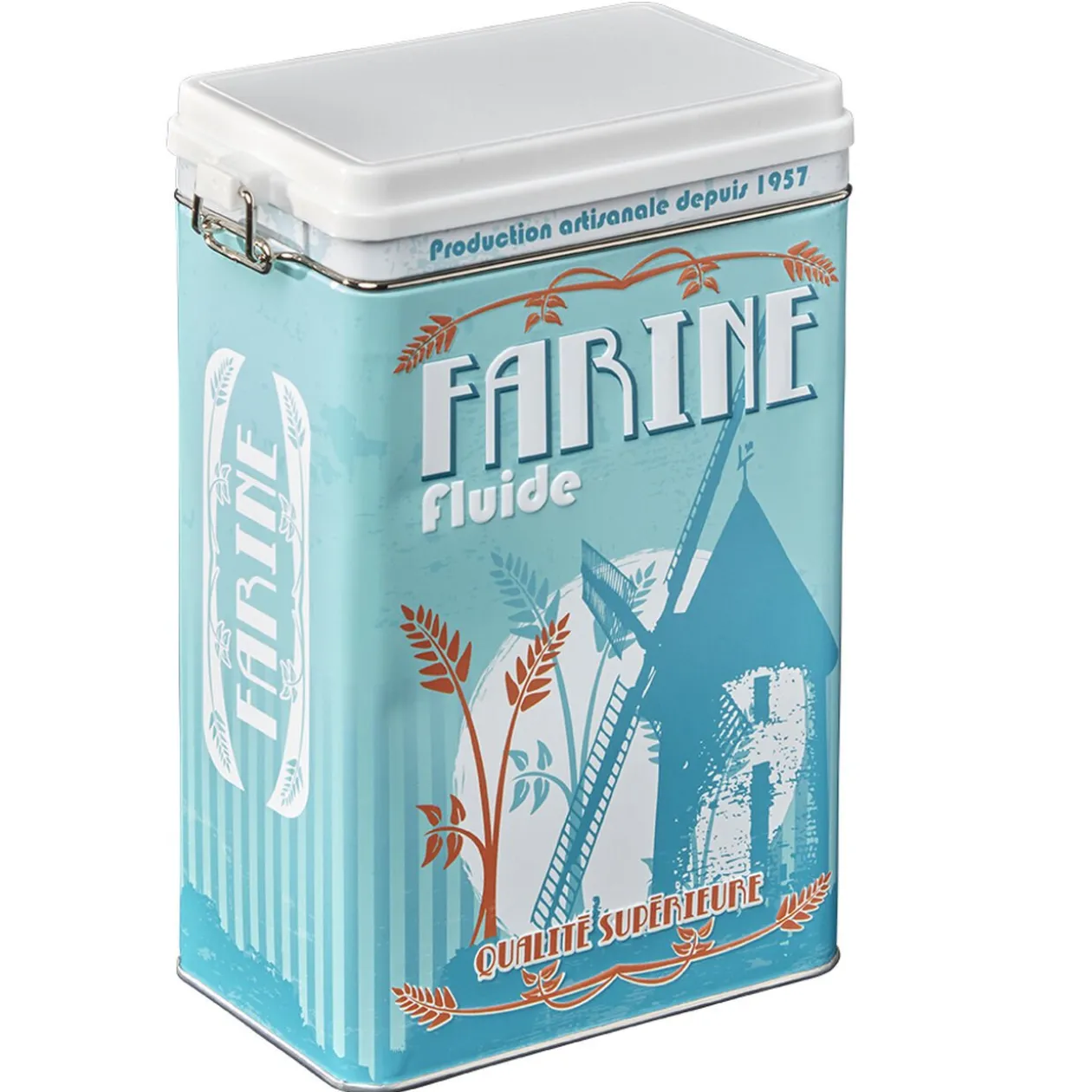 Boîte à farine en métal design vintage bleu