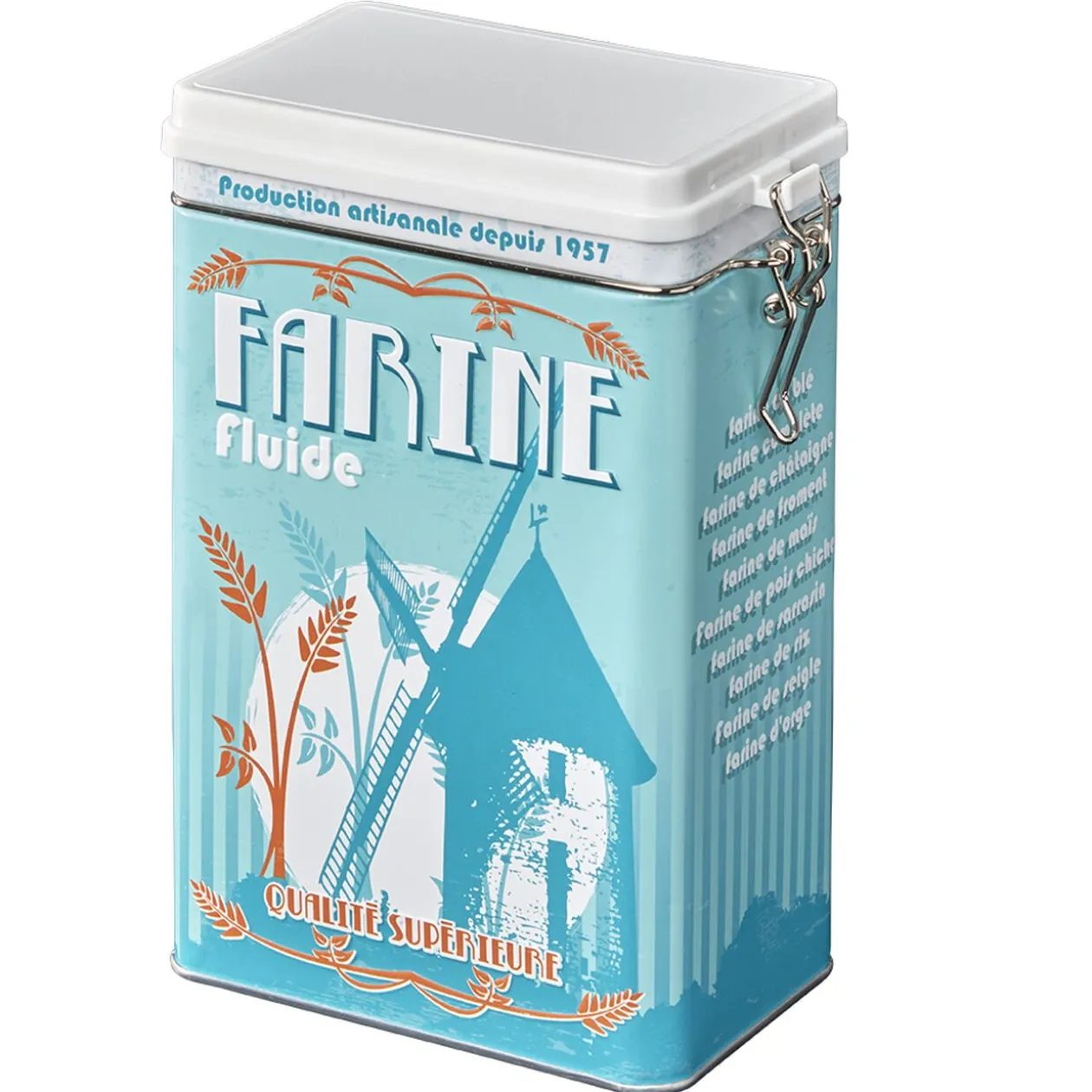 Boîte à farine en métal design vintage bleu