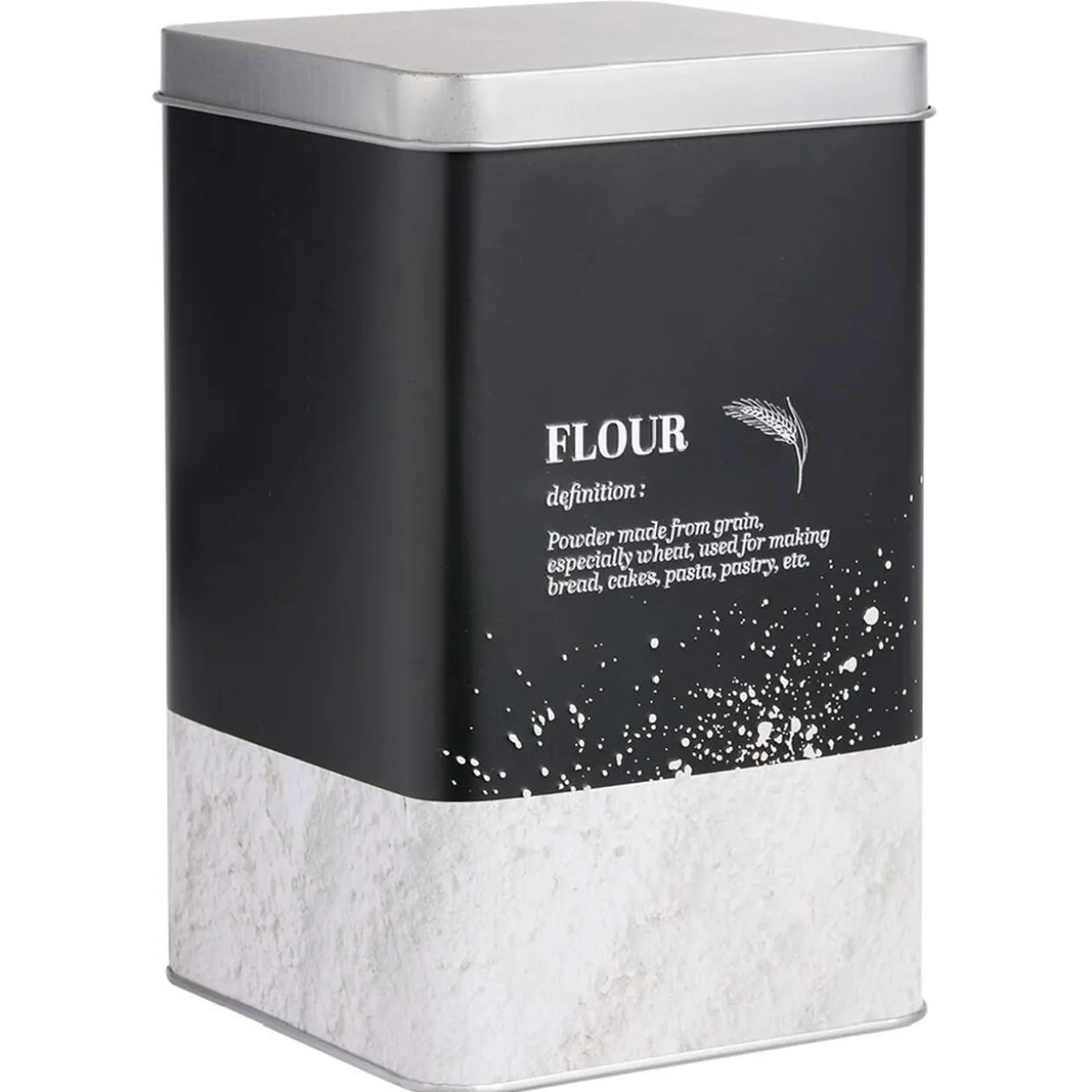 Boîte à farine en métal noir design flour - 10,7x10,7xH.17,5cm