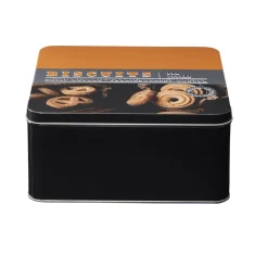 Boîte à gâteaux carrée en métal décorée marron