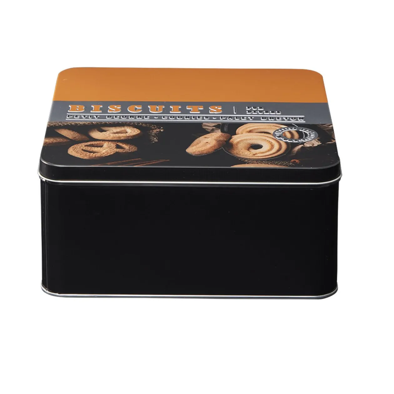 Boîte à gâteaux carrée en métal décorée marron