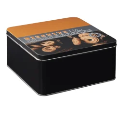 Boîte à gâteaux carrée en métal décorée marron