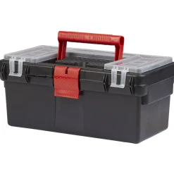 Boîte à outil avec poignée et clip rouge et noire