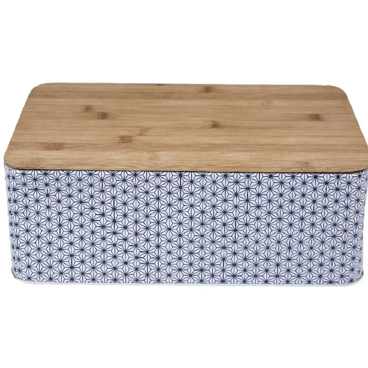 Boîte à pain métal design géométrique et couvercle bambou