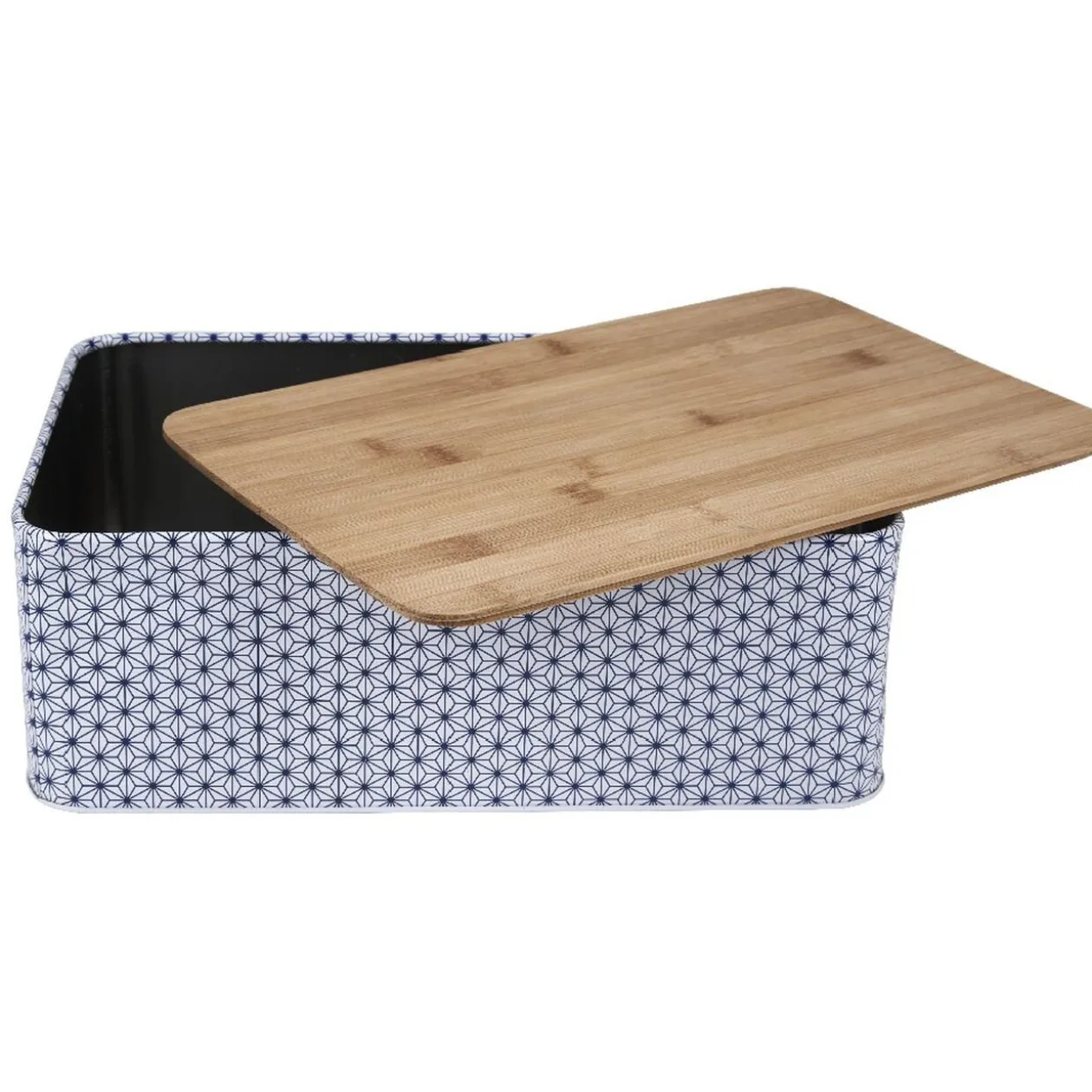Boîte à pain métal design géométrique et couvercle bambou