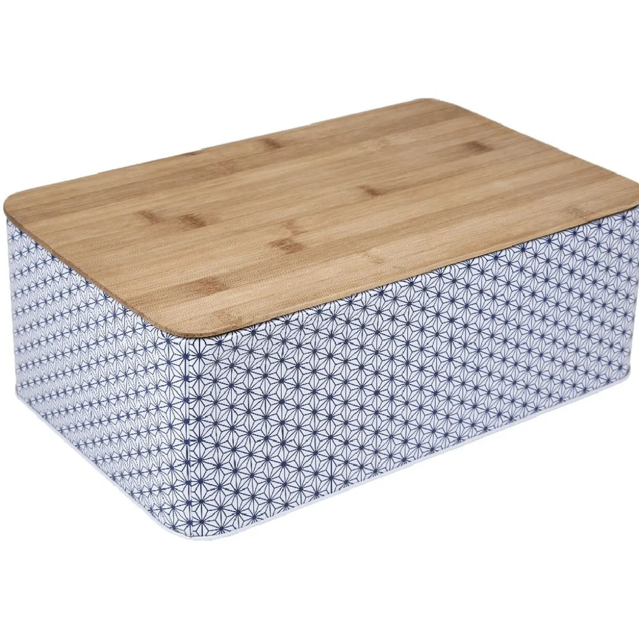 Boîte à pain métal design géométrique et couvercle bambou