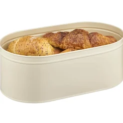 Boîte à pain ovales en métal et bambou beige naturel