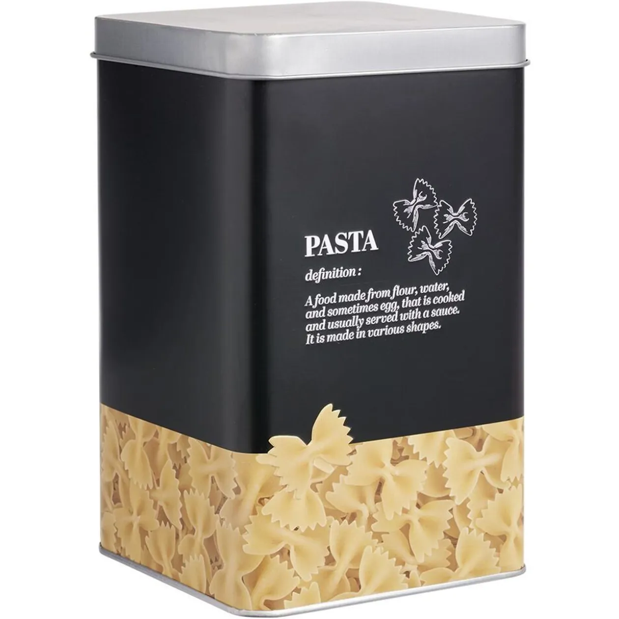 Boîte à pâtes en métal noir et gris design pasta - 10,7x10,7xH.17,5cm