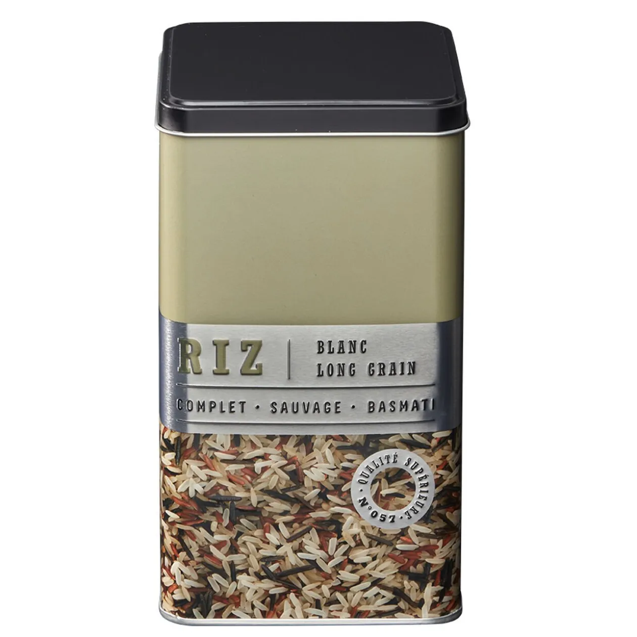 Boîte à riz carrée en métal décorée beige