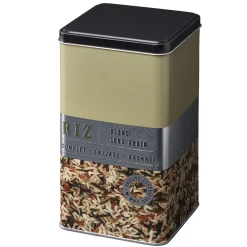 Boîte à riz carrée en métal décorée beige