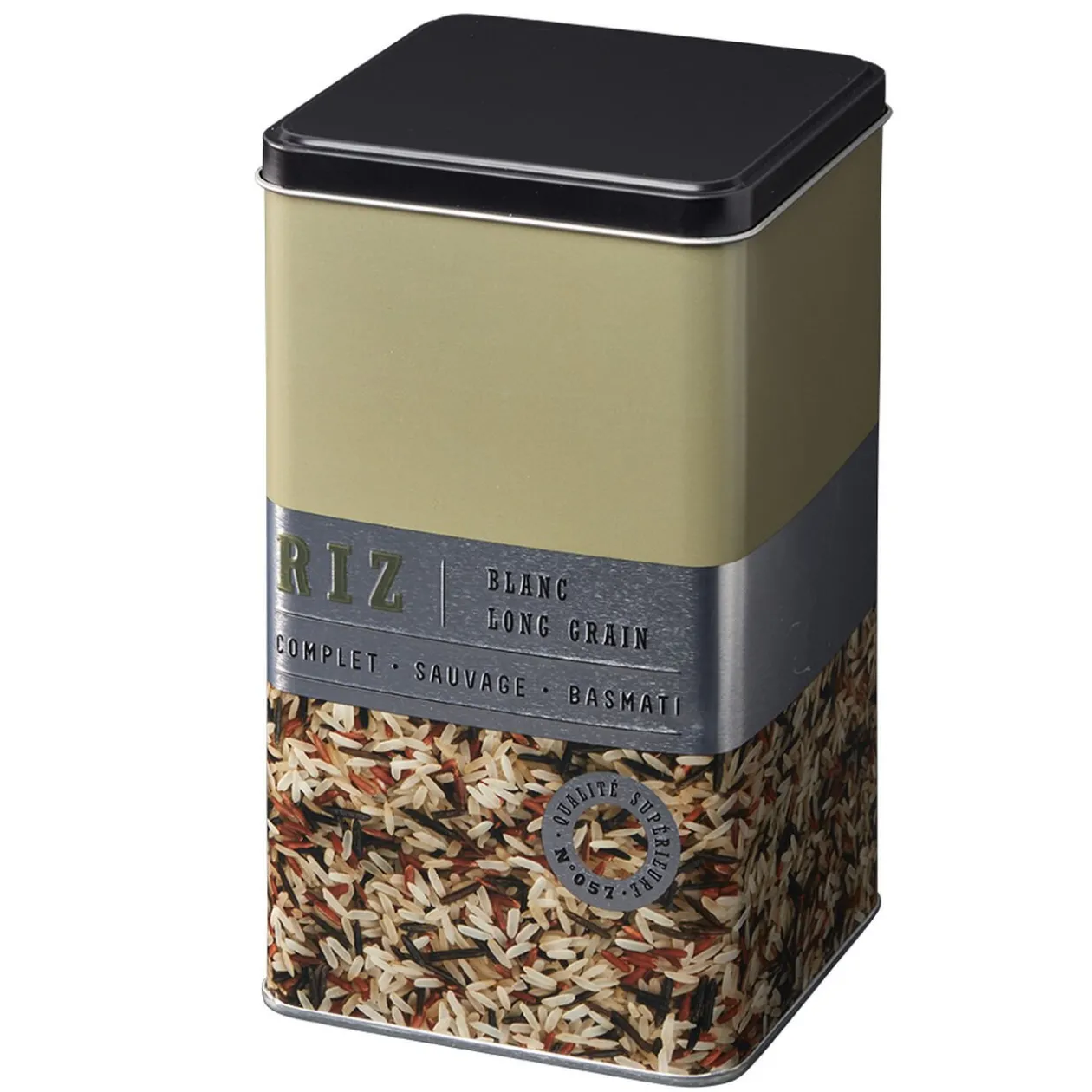 Boîte à riz carrée en métal décorée beige